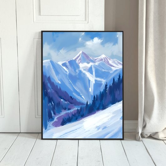 Ski Mountain | Blue Watercolor Mountain Range ポスター