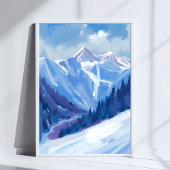 Ski Mountain | Blue Watercolor Mountain Range ポスター