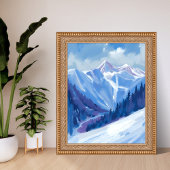 Ski Mountain | Blue Watercolor Mountain Range ポスター