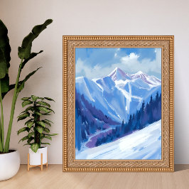 Ski Mountain | Blue Watercolor Mountain Range ポスター