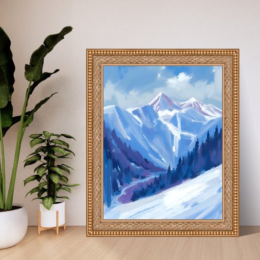 Ski Mountain | Blue Watercolor Mountain Range ポスター