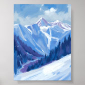 Ski Mountain | Blue Watercolor Mountain Range ポスター (正面)