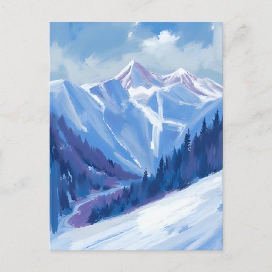 Ski Mountain | Blue Watercolor Mountain Range ポストカード (正面)