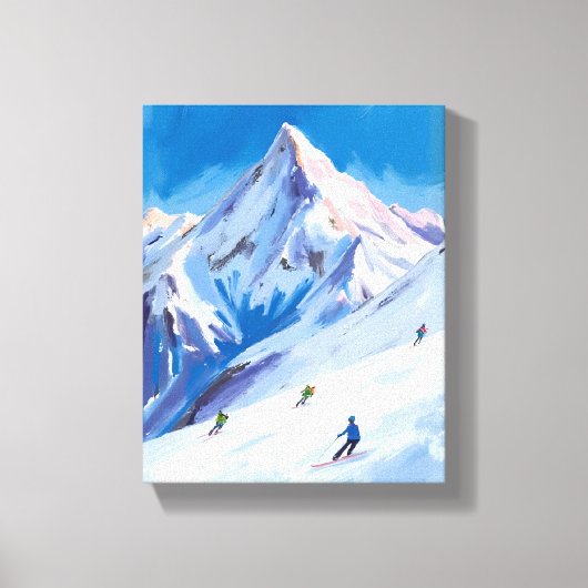 Ski Mountain Slopes Winter Watercolor キャンバスプリント (正面)