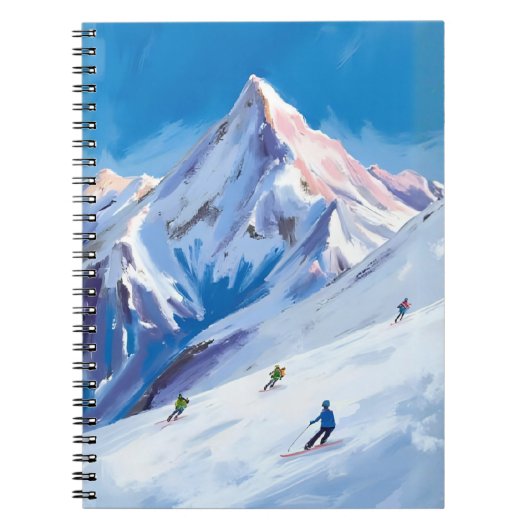 Ski Mountain Slopes Winter Watercolor ノートブック (正面)