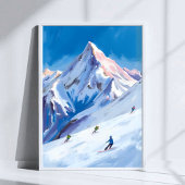 Ski Mountain Slopes Winter Watercolor ポスター