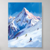 Ski Mountain Slopes Winter Watercolor ポスター (正面)
