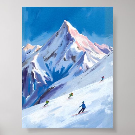 Ski Mountain Slopes Winter Watercolor ポスター (正面)