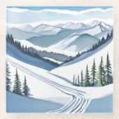 Ski Mountain Watercolor ガラスコースター (正面)