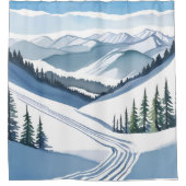 Ski Mountain Watercolor シャワーカーテン (正面)