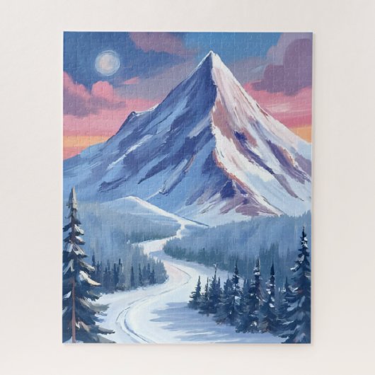 Ski Mountain Winter Nature Landscape Painting ジグソーパズル (縦)