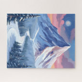 Ski Mountain Winter Nature Landscape Painting ジグソーパズル (横)