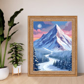 Ski Mountain Winter Nature Landscape Painting ポスター
