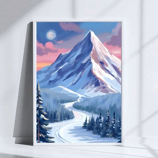 Ski Mountain Winter Nature Landscape Painting ポスター