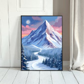 Ski Mountain Winter Nature Landscape Painting ポスター