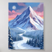Ski Mountain Winter Nature Landscape Painting ポスター (正面)