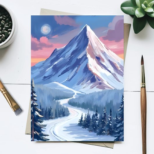 Ski Mountain Winter Nature Landscape Painting ポストカード