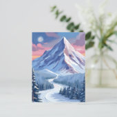 Ski Mountain Winter Nature Landscape Painting ポストカード (スタンド正面)