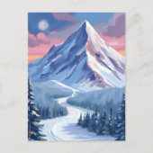 Ski Mountain Winter Nature Landscape Painting ポストカード (正面)