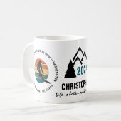 Ski Mt. Baker, Washington – マンスキーヤー、ブラック文字 コーヒーマグカップ (正面左)