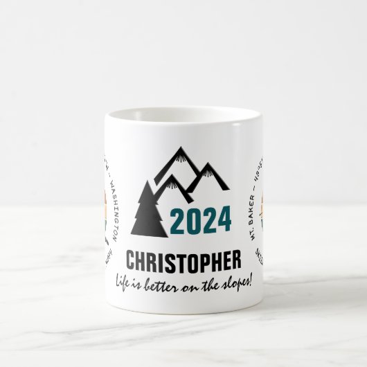 Ski Mt. Baker, Washington – マンスキーヤー、ブラック文字 コーヒーマグカップ (中央)