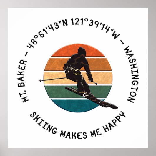 Ski Mt. Baker, Washington – マンスキーヤー、ブラック文字 ポスター (正面)