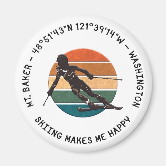 Ski Mt. Baker, Washington - Woman Skier Black文字 マグネット (正面)
