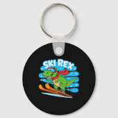 Ski Rex Funny Skiing Dinosaur Winter Sports Design キーホルダー (正面)
