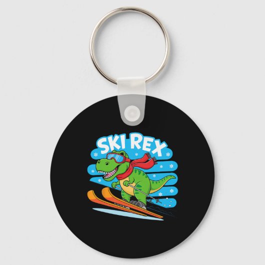 Ski Rex Funny Skiing Dinosaur Winter Sports Design キーホルダー (正面)