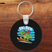 Ski Rex Funny Skiing Dinosaur Winter Sports Design キーホルダー (正面)