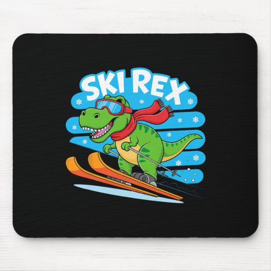 Ski Rex Funny Skiing Dinosaur Winter Sports Design マウスパッド (正面)