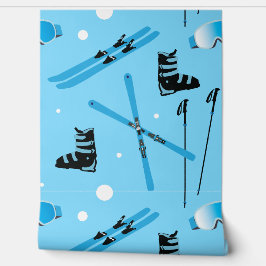 Ski School Snow Sports Blue Skiing Pattern 壁紙