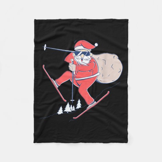 Ski Skiing Snow Santa Claus Christmas X-mas Gift  フリースブランケット (正面)