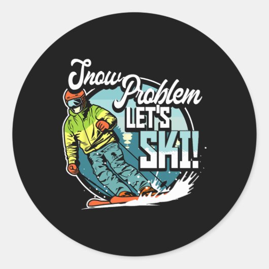 Ski Skiing Winter Sport Snow Problem Let's Ski ラウンドシール (正面)