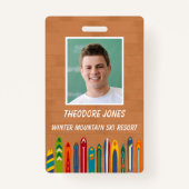 Ski Slope Resort Custom Photo Employee バッジ (正面)