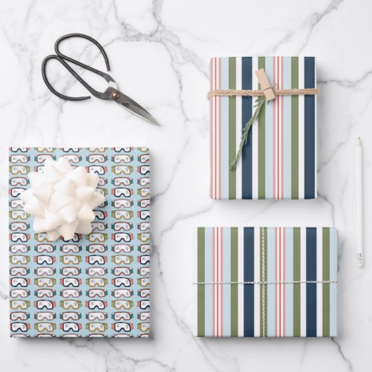 Ski & Snowboard Goggles & Stripes Gift Wrap ラッピングペーパーシート (正面)
