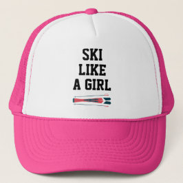 Ski Teen Girls Women Pink Funny Skier Skiing Sport キャップ