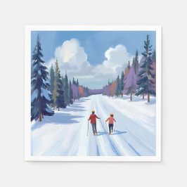 Ski Trail | Mountain Skiing Watercolor Winter スタンダードカクテルナプキン
