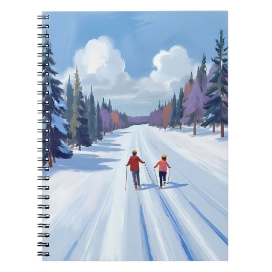 Ski Trail | Mountain Skiing Watercolor Winter ノートブック (正面)