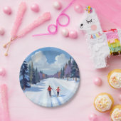 Ski Trail | Mountain Skiing Watercolor Winter ペーパープレート (パーティー)