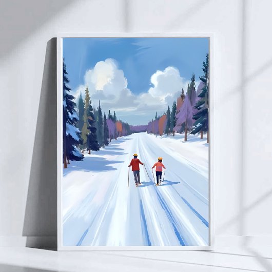 Ski Trail | Mountain Skiing Watercolor Winter ポスター