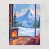 Ski Trip | Mountain Lodge Watercolor Winter ポストカード (正面)
