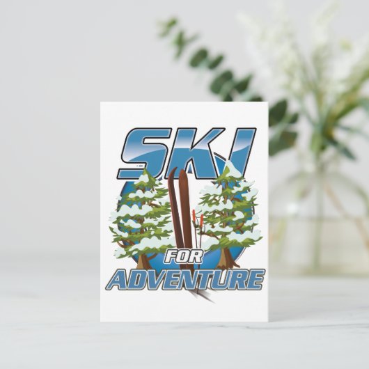 Ski USAアドベンチャーロゴ。 ポストカード (スタンド正面)