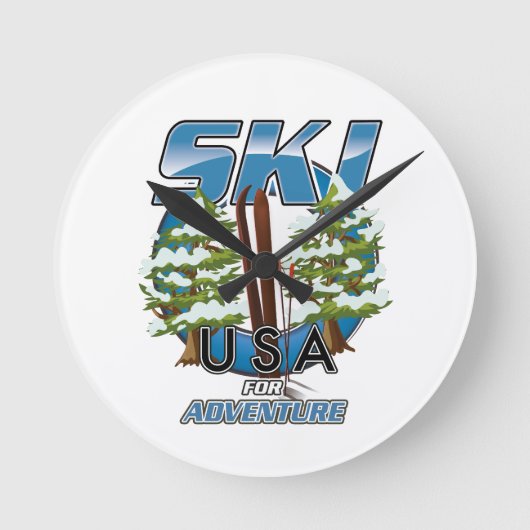 Ski USAアドベンチャーロゴ。 ラウンド壁時計 (正面)