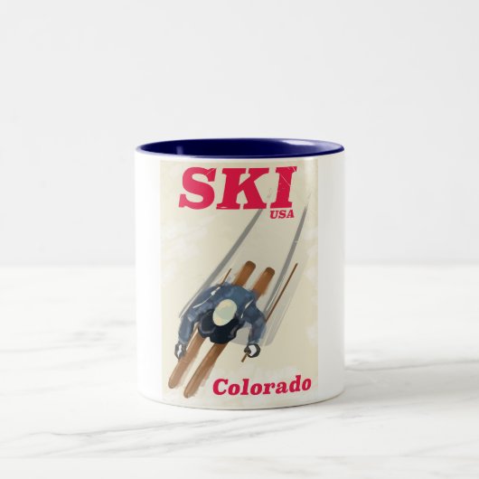 Ski USA Colorado旅行ポスター ツートーンマグカップ (中央)