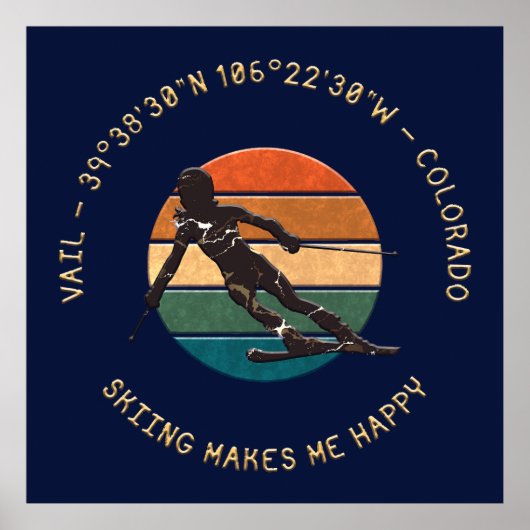 Ski Vail, Colorado – 女性スキーヤー，ゴールデン文字 ポスター (正面)