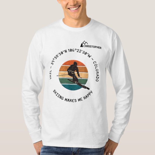 Ski Vail, Colorado - Man Skier,ブラック文字 Tシャツ (正面)