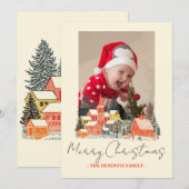 Ski Village Mountain Town One Photo Christmas シーズンカード (正面/裏面)