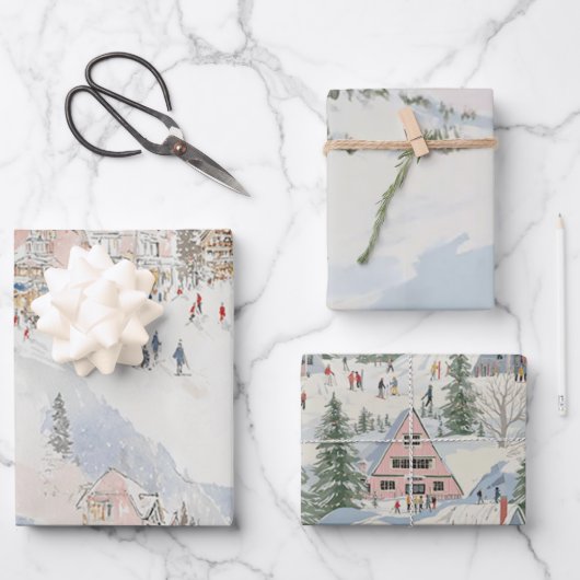 Ski Wrapping Paper Flat Sheet Set of 3 ラッピングペーパーシート (正面)