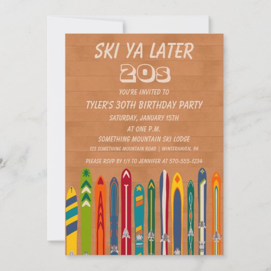 Ski Ya Later Any Decade Retro Skiing Birthday 招待状 (正面)